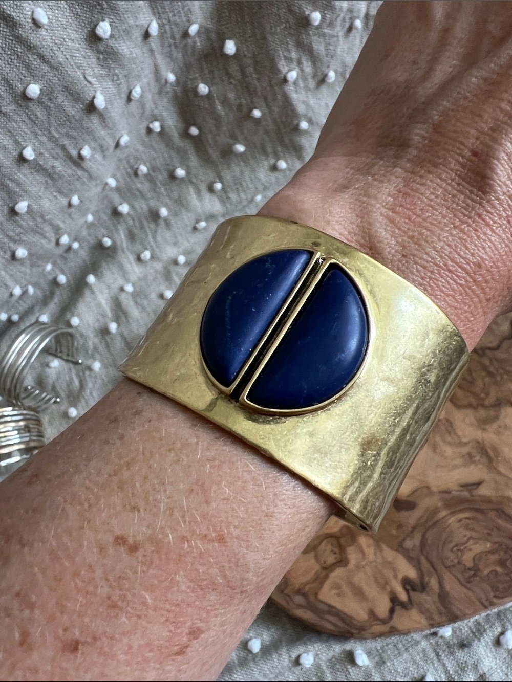 Lucky Brand Gold Cuff with Deep Blue Enamel Accent